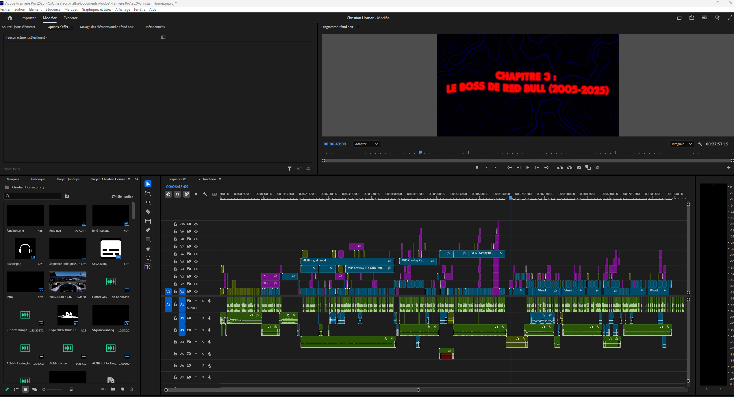 Timeline Premiere Pro et After Effects du montage Horner